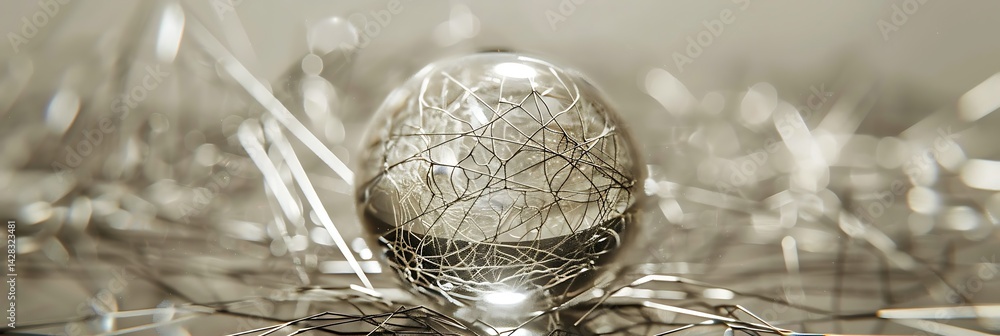 Aufkleber monochromatic close-up of a clear sphere or crystal ball filled with intricate web-like inclusions, 