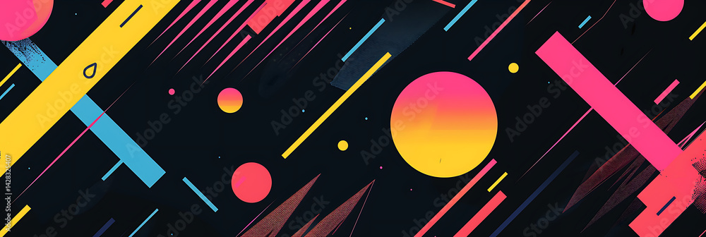 Poster dynamic abstract banner background with colorful geometric shapes, lines, and circles moving diagona