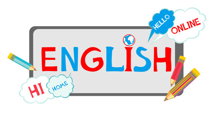 Learning english. Online english lesson for pupils and students. Video course, distance education, web seminar, internet class, personal teacher service. Education vector illustration