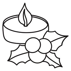 Candle holly berry drawing simple line