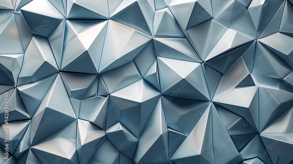 Poster abstract background featuring a fractured geometric surface with sharp polygonal facets in cool blue