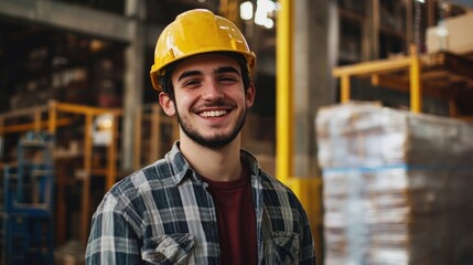 Smiling Industrial Worker in Warehouse