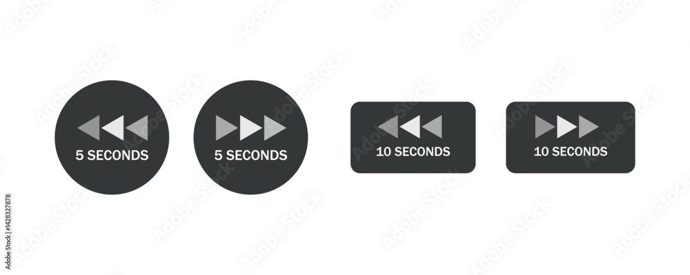 Poster forward button set, skip symbol set, skip forward button for media, player, website. rewind icon set