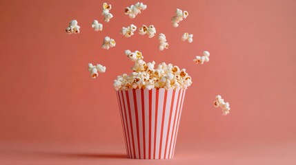 Popcorn Flying Out of a Striped Bucket