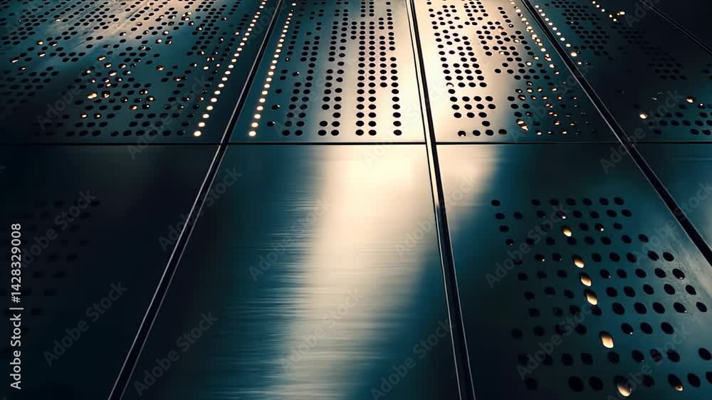 Poster exploring the luminous patterns of modern architecture in an urban setting during the golden hour ge