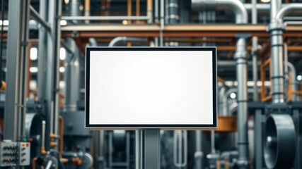 Blank Digital Signage Display in Industrial Factory Setting Perfect for Mockups and Advertisement