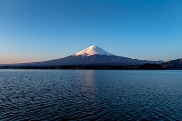 ‌Mount Fuji mirrored in the lake's embrace