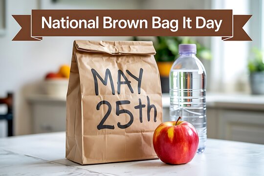 Celebrate National Brown Bag It Day on May 25th Pack a healthy lunch in a brown paper bag with an apple and water bottle a simple yet sustainable choice for a mindful midday meal Bright - Powered by Adobe