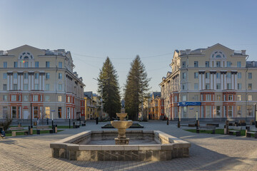 fountain in the center of the city