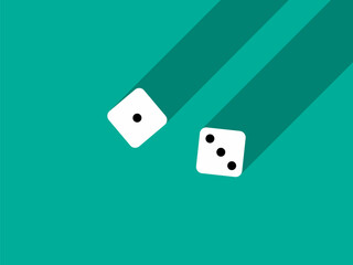 A pair of dice with numbers 1 and 3. Craps dice pair on a green table with a long shadow, top view. Casino dice game. Design for applications, banners, booklets, covers. Vector illustration