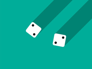 A pair of dice with numbers 2 and 2. Craps dice pair on a green table with a long shadow, top view. Casino dice game. Design for applications, banners, booklets, covers. Vector illustration