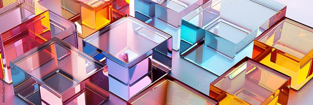 Aufkleber abstract background composition of colorful translucent glass cubes stacked geometrically. modern de