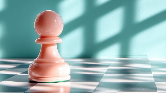 This minimalist image features a pawn chess piece, highlighted by soft shadows and a tranquil background, inviting contemplation and reflecting themes of strategy and life.