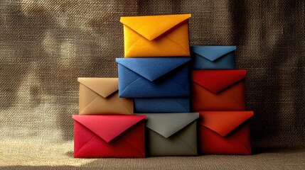 Stacked colorful leather envelopes