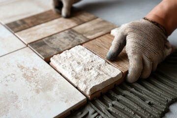 Tile Installation by Worker with Various Designs