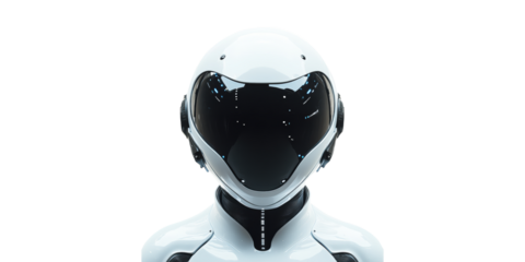 Futuristic Robot Helmet With Black Visor. Advanced Technology And Ai Innovation Concept Isolated On Transparent Background