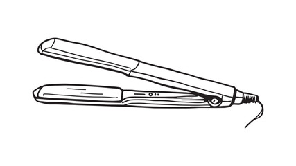 Hair Straightener line art elegant flat design for haircare branding