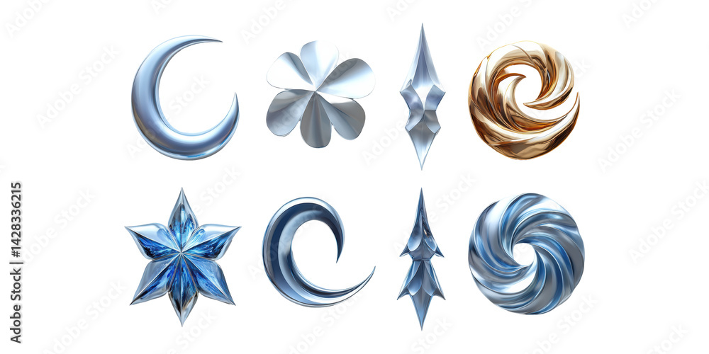 Aufkleber abstract metallic and crystal symbols collection. futuristic design elements for digital art and bra
