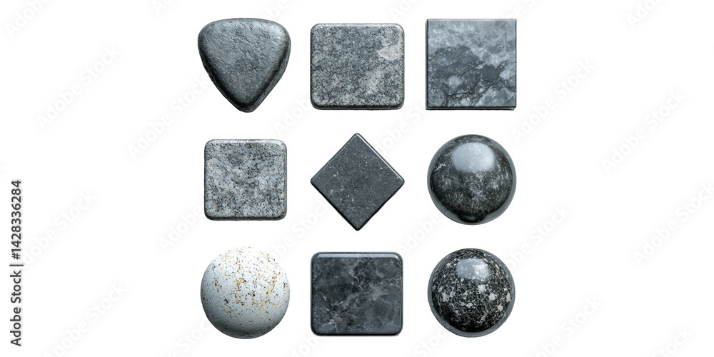 Poster various geometric stone textures. natural patterns and shapes for design inspiration isolated on tra