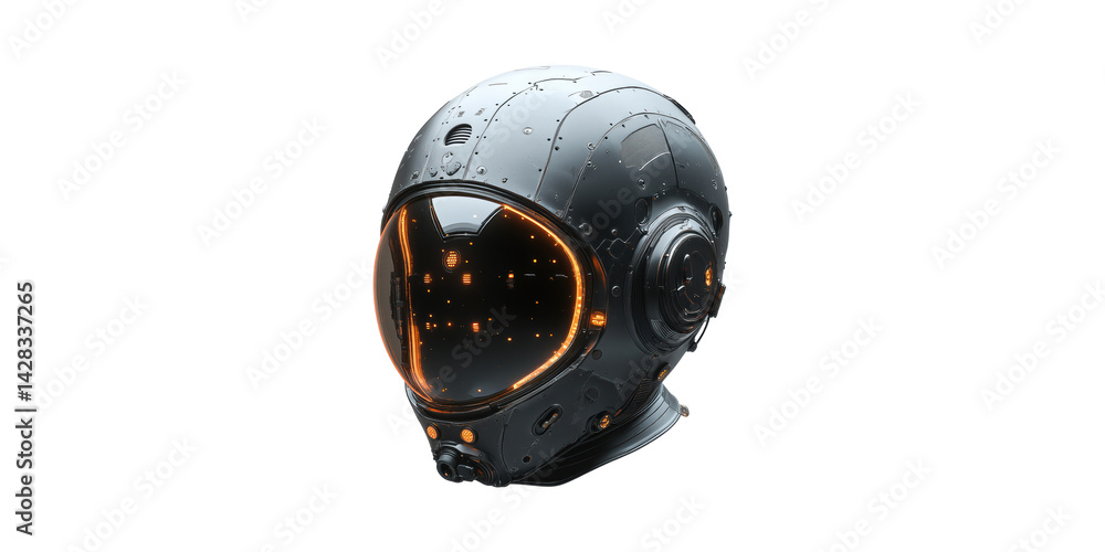 Poster futuristic sci-fi helmet with led display. advanced technology and space exploration concept isolate