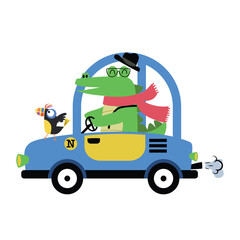 Fototapeta premium Vector Illustration Driving Crocodile