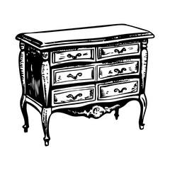 A sketchy style illustration of a french dresser 