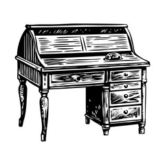 A hand drawn illustration of vintage desk 