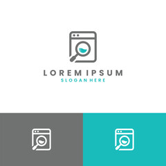 laundry search logo design modern concept, washing machine and magnifying for app icon