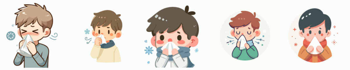 set vector kids sick with flu