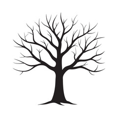 Obraz premium Bare Tree Silhouette Vector Leafless Winter Tree on White