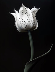 Monochrome white tulip with tiny silver spikes 