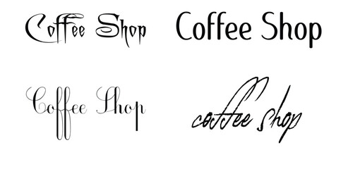 Coffee Shop Handwritten Text Inscription - Modern Hand Drawing Calligraphy - Word Vector Illustration Black and White.