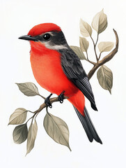 Vermilion flycatcher bird on a branch.