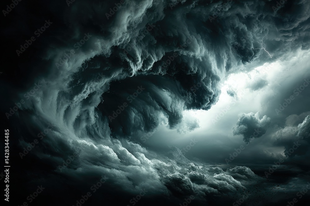Aufkleber dramatic stormy sky with powerful dark clouds and lightning strikes creating a sense of foreboding a