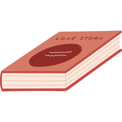 Lovely cartoon love story book lying on surface. Funny hand drawn romance literature about relationships for pleasure reading at vacation, relax, enjoy. Library, bookstore clipart isolated on white.