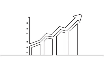 Business Growth Bar Chart Icon One Line Drawing Minimalist Vector 