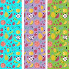 Doodle fruits. Natural tropical fruit, doodles citrus orange and vitamin lemon. Vegan kitchen apple hand drawn, organic fruits or vegetarian food. Vector isolated icons illustration set