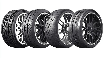 Vector illustration of tires and auto wheels Vehicle component visuals for transportation design