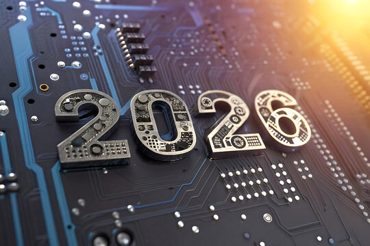 A close-up view of the numbers "2026" against a detailed circuit board background, hinting at technological advancement