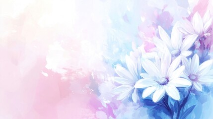 Delicate white flowers in a soft pastel watercolor style.