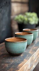 Modern Vintage Bowls on Wooden Table