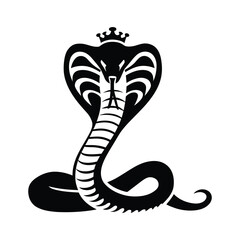 King Cobra Snake Silhouette with Crown Vector Illustration on White Background
