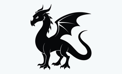 Dragon silhouette, dragon black silhouette vector, Simple silhouette Design vector icon with white background 