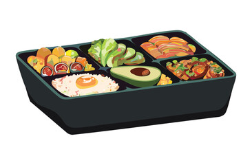 Bento Complete Menu Food for Lunch - Vector Illustration