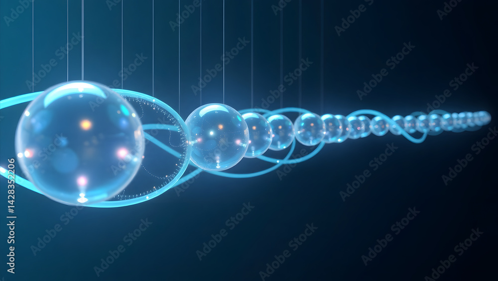 Poster mesmerizing timeline chart iridescent spheres and dynamic flow
