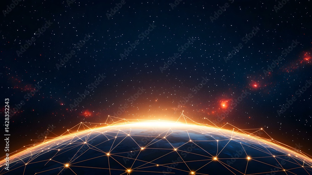 Poster the image shows a stylized representation of planet earth, illuminated from below suggesting sunrise