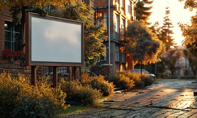 Empty billboard in autumnal town street