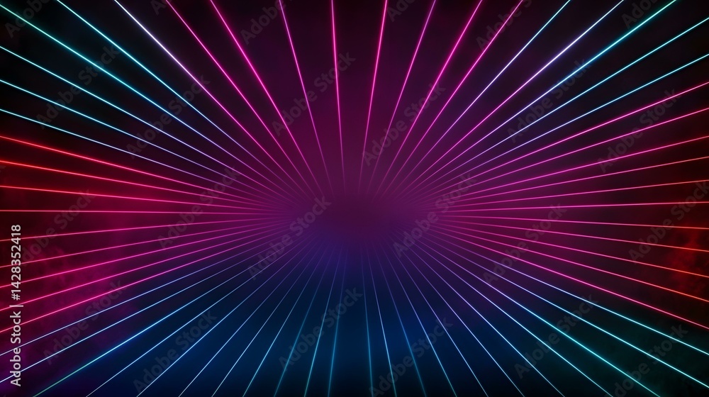 Poster the image shows a dark background with numerous radiating neon lines in shades of pink and teal, cre