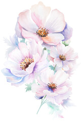 Naklejka premium Watercolor pink peony flowers bouquet with leaves, pastel romantic wedding isolated illustration