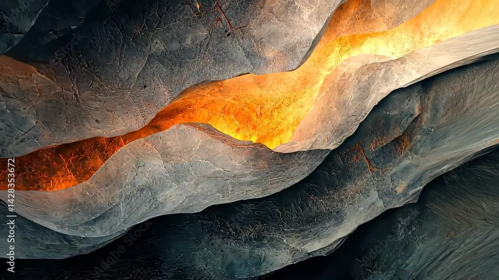 Poster captivating display of molten lava flowing through stunning volcanic rock formations at twilight gen